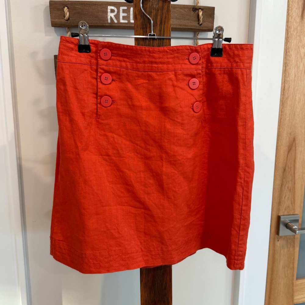 Max Studio Coral Orange‎ 100% Linen Sailor Mini Skirt Womens Size 2 Nautical
